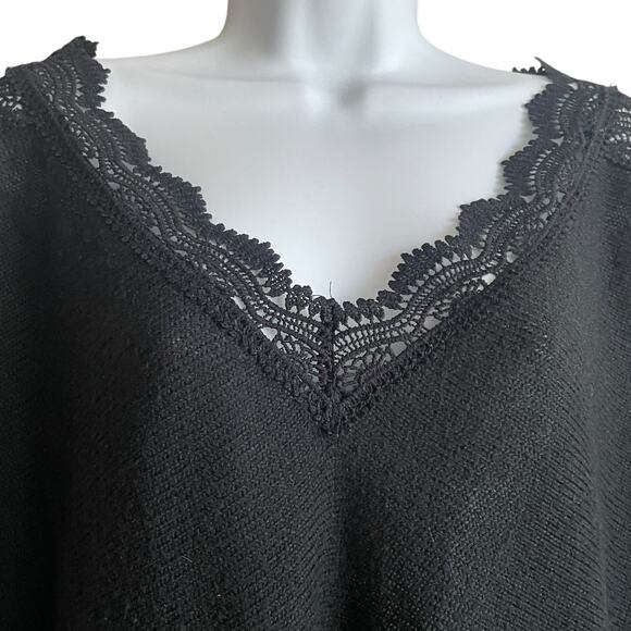 Cato Women Tunic Sweater 22/24 Black Crochet Lace Cut Out Sleeve Whimsigoth Boho - Picture 14 of 15